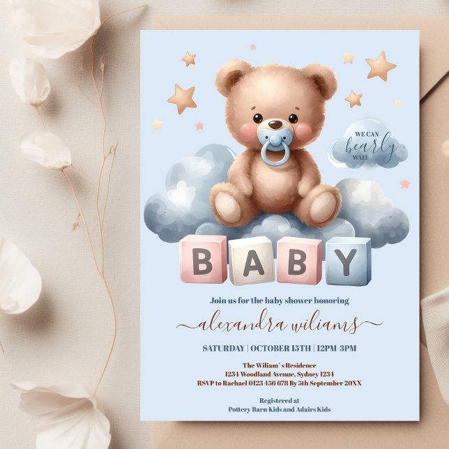 We Can Bearly Wait Baby Boy Shower Invitation (Creator Uploaded)