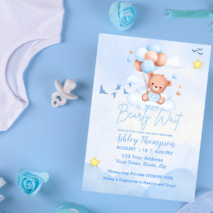 We Can Bearly Wait Baby Boy Shower  Invitation