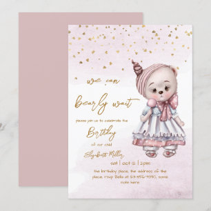 We Can Bearly Wait Baby Girl 1st Birthday  Invitation