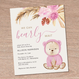 We Can Bearly Wait Baby Girl Shower Invitation