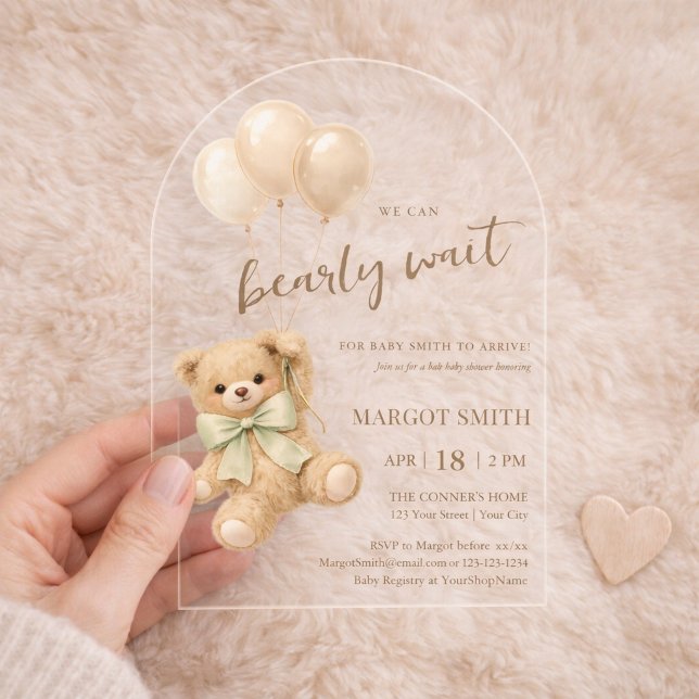  We Can Bearly Wait Baby Shower Acrylic Invitations (Creator Uploaded)