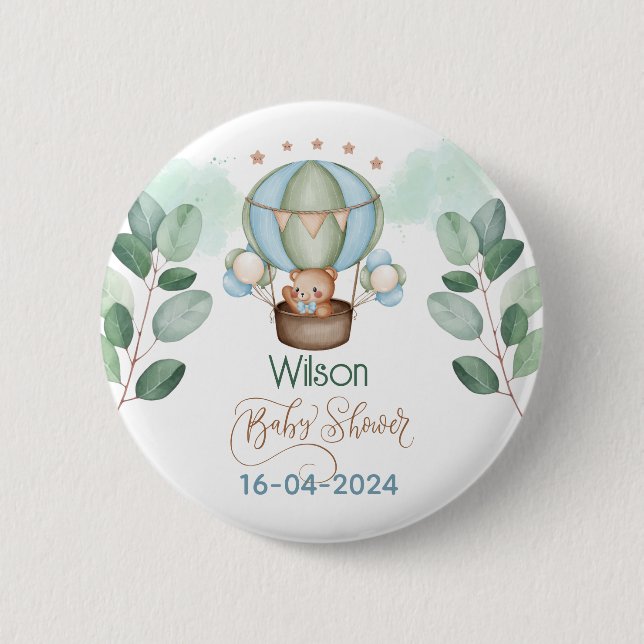 we can bearly wait baby shower bear 6 cm round badge (Front)