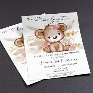 We Can Bearly Wait Baby Shower Bear  Boho PInk