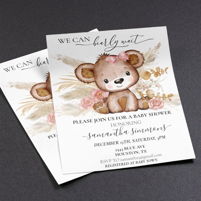 We Can Bearly Wait Baby Shower Bear  Boho PInk (Creator Uploaded)