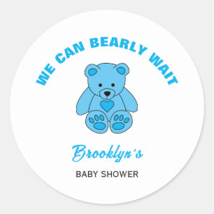 We Can Bearly Wait Baby Shower Blue Teddy Bear Classic Round Sticker