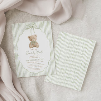 We Can Bearly Wait Baby Shower Boy Green Stripes Invitation