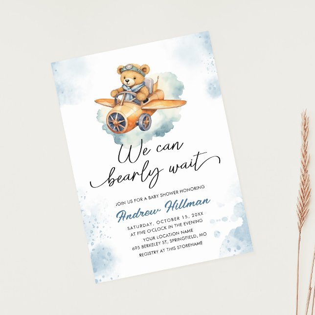 We Can Bearly Wait Baby Shower Boy Invitation (Creator Uploaded)