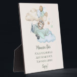 We Can Bearly Wait Baby Shower Boy Momosa Bar Sign Plaque<br><div class="desc">Add a sophisticated and playful touch to your beverage station with this elegant 'Momosa Bar' sign. Featuring our charming watercolor teddy bear flying a vintage airplane through soft clouds, this high-quality plaque is the perfect focal point for your juice and bubbly station. Printed on a durable surface with a built-in...</div>