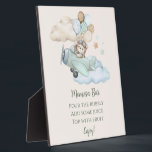 We Can Bearly Wait Baby Shower Boy Momosa Bar Sign Plaque<br><div class="desc">Add a sophisticated and playful touch to your beverage station with this elegant 'Momosa Bar' sign. Featuring our charming watercolor teddy bear flying a vintage airplane through soft clouds, this high-quality plaque is the perfect focal point for your juice and bubbly station. Printed on a durable surface with a built-in...</div>