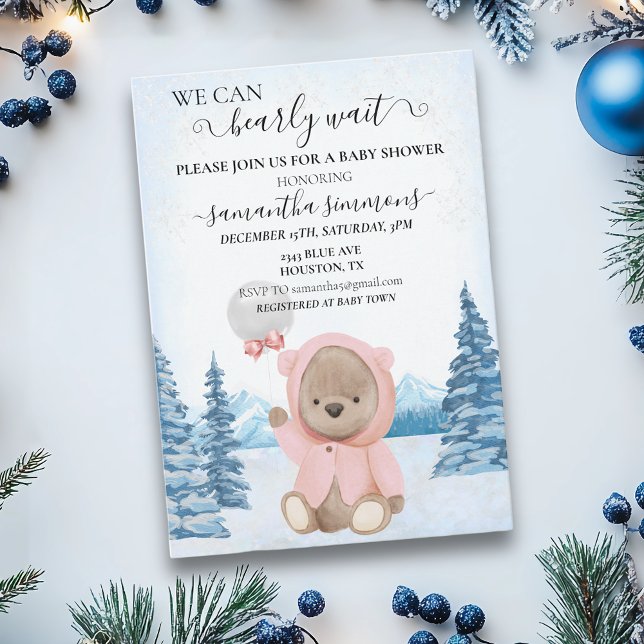 We Can Bearly Wait Baby Shower Christmas Winter  Invitation (Creator Uploaded)