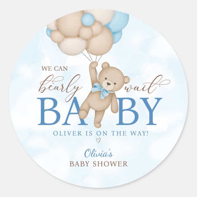 We Can Bearly Wait Baby Shower Classic Round Sticker (Front)