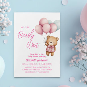 We Can Bearly Wait Baby Shower - cute baby girl Invitation