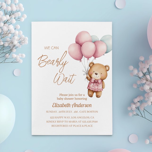 We Can Bearly Wait Baby Shower - cute baby girl Invitation (Creator Uploaded)