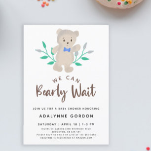 We Can Bearly Wait Baby Shower Cute Bear Invitation