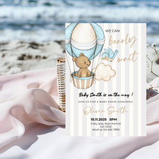 We Can Bearly Wait Baby Shower - Cute Brown Bear  Invitation