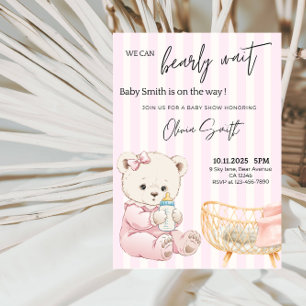 We Can Bearly Wait Baby Shower - Cute Brown Bear Invitation