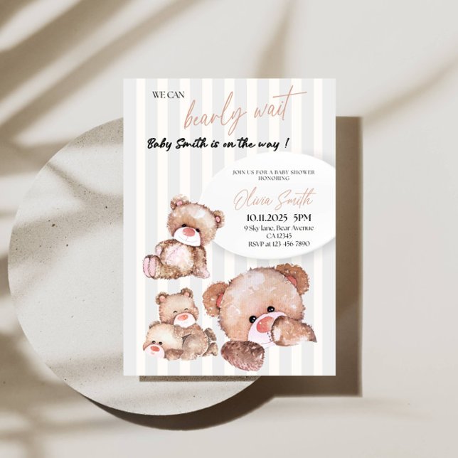 We Can Bearly Wait Baby Shower - Cute Brown Bear Invitation (Creator Uploaded)