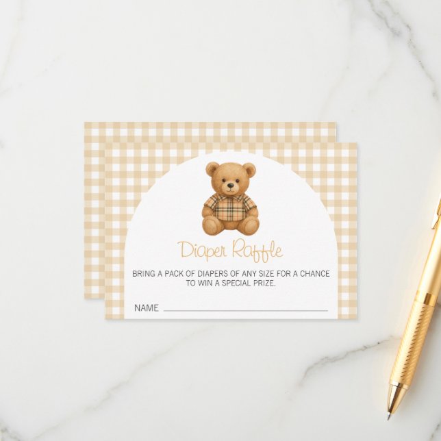 We Can Bearly Wait Baby Shower Diaper Raffle Enclosure Card (Front/Back In Situ)