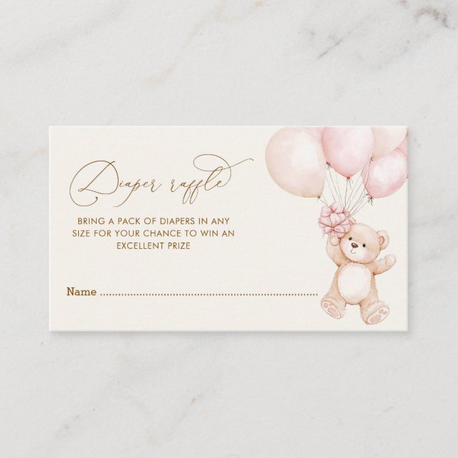 We can bearly wait baby shower diaper raffle enclosure card (Front)