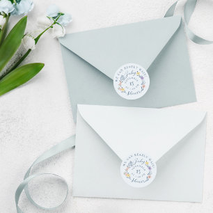 We Can Bearly Wait Baby Shower Floral Wreath Blue Classic Round Sticker