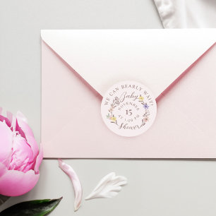 We Can Bearly Wait Baby Shower Floral Wreath Pink Classic Round Sticker