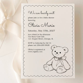 "We Can Bearly Wait" Baby Shower Gender Neutral Invitation