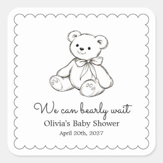 "We Can Bearly Wait" Baby Shower Gender Neutral Square Sticker