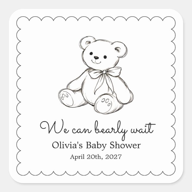 "We Can Bearly Wait" Baby Shower Gender Neutral Square Sticker (Front)