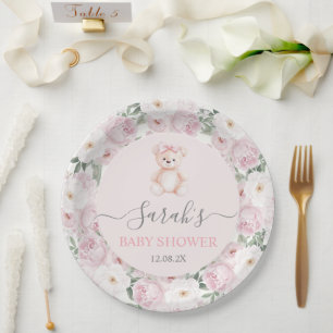 We can Bearly Wait Baby Shower Girl Paper Plate
