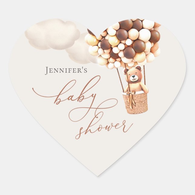 We Can Bearly Wait! Baby Shower Heart Sticker (Front)