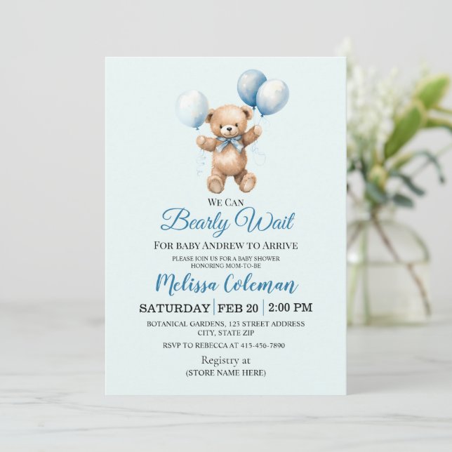 We Can Bearly Wait Baby Shower  Invitation (Standing Front)