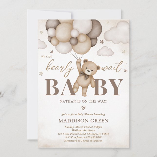 We Can Bearly Wait Baby Shower Invitation (Front)