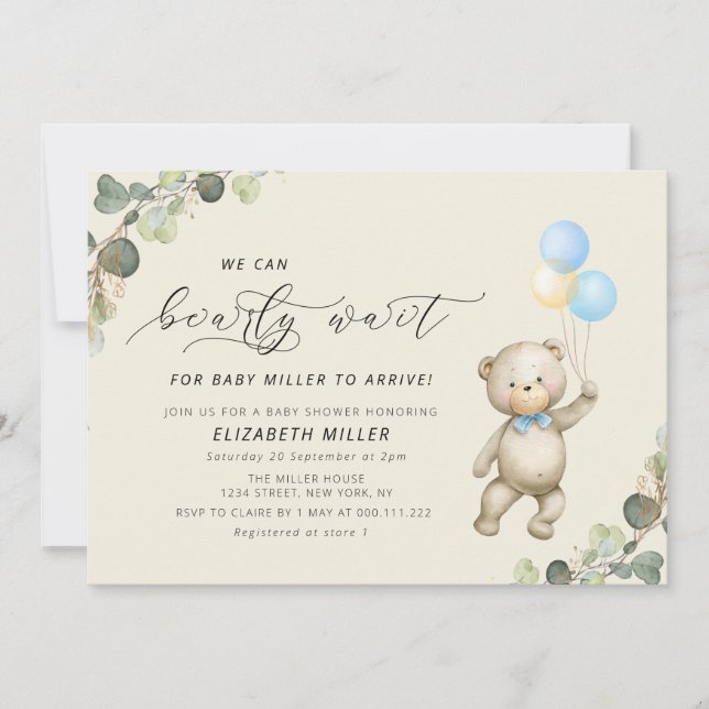 we can bearly wait baby shower invitation (Front)