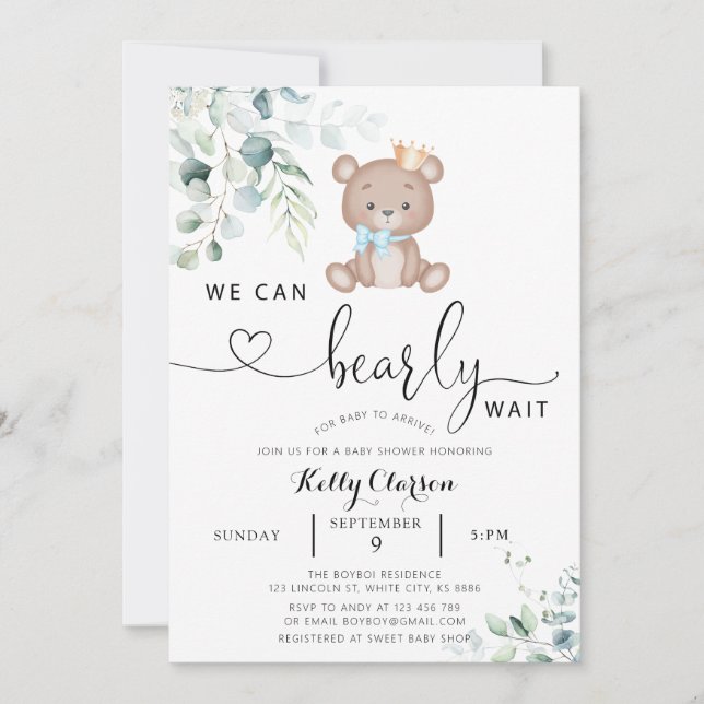 We Can Bearly Wait Baby Shower Invitation (Front)