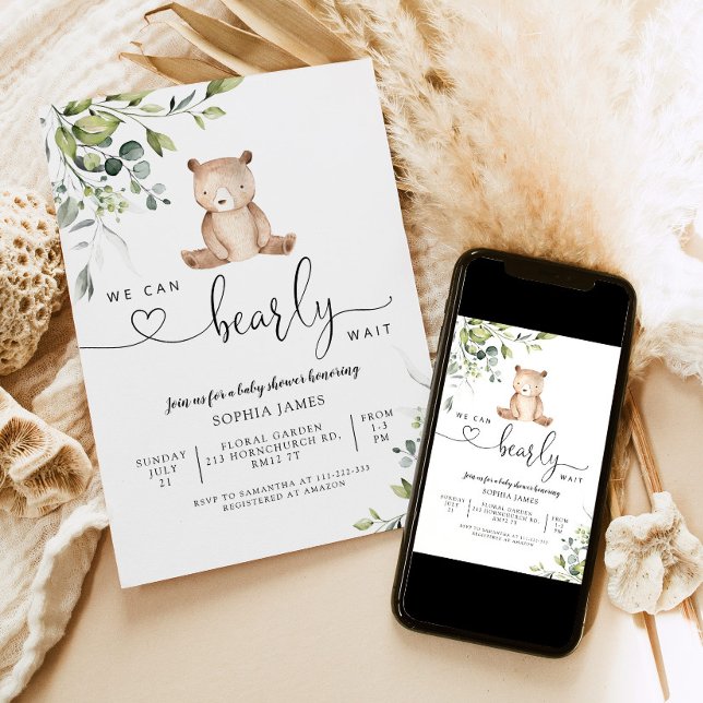 We can bearly wait baby shower invitation (Creator Uploaded)