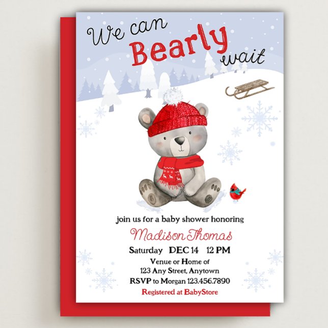 We Can BEARLY Wait Baby Shower Invitation (Creator Uploaded)