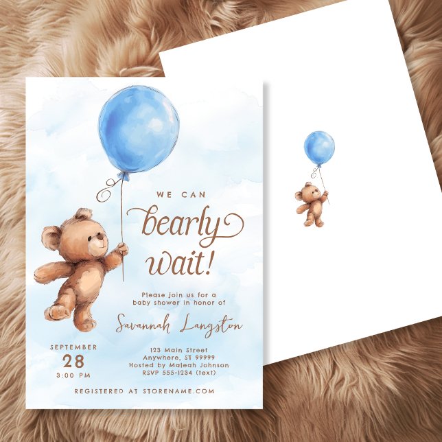 We Can Bearly Wait Baby Shower Invitation (Shown on a 5" x 7" invitation | Front + Back)