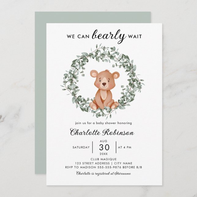 We Can Bearly Wait Baby Shower Invitation (Front/Back)