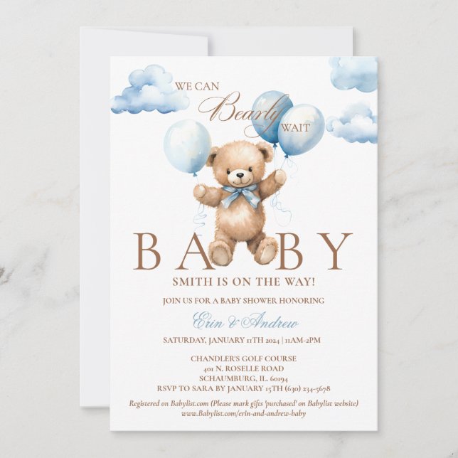 We Can Bearly Wait Baby Shower Invitation (Front)