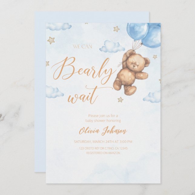 We Can Bearly Wait Baby Shower Invitation (Front/Back)