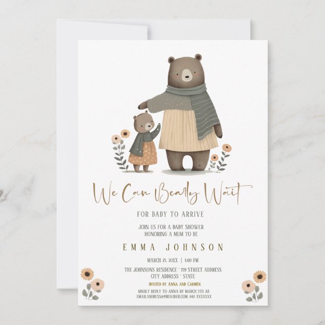 We Can Bearly Wait Baby Shower  Invitation (Front)