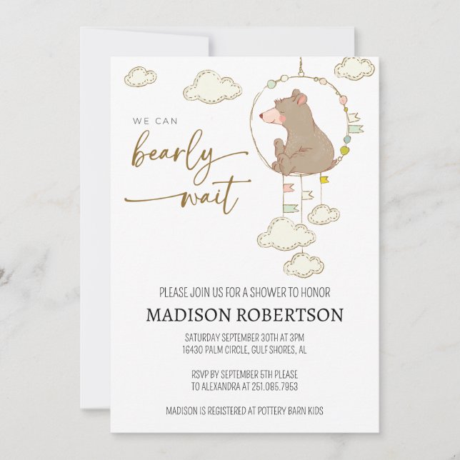 We Can Bearly Wait Baby Shower Invitation JL01 (Front)