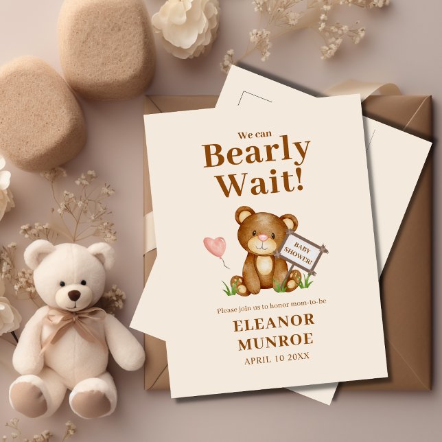 We Can Bearly Wait Baby Shower Invitation Postcard (Creator Uploaded)
