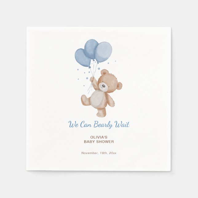 We Can Bearly Wait Baby Shower Napkin (Front)