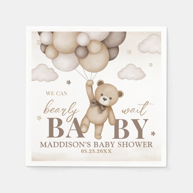 We Can Bearly Wait Baby Shower Paper Napkin (Front)