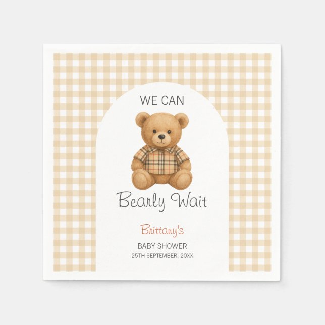 We Can Bearly Wait Baby Shower Paper Napkin (Front)