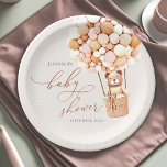 We Can Bearly Wait! Baby Shower Paper Plate<br><div class="desc">We Can Bearly Wait! :) This little bear is waiting for the big baby party, sitting in a hot air balloon built out of brown and cream balloons. Whimsical watercolors and modern typography complement the design. Personalise this cute Bear Baby Shower item with your baby shower details easily and quickly,...</div>