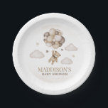 We Can Bearly Wait Baby Shower Paper Plate<br><div class="desc">Celebrate the upcoming arrival of your little one with our "We Can Bearly Wait" Baby Shower Paper Plates! Featuring an adorable brown bear wearing a stylish brown bow and holding balloons in warm, earthy tones, this design is set against a dreamy backdrop of fluffy clouds and twinkling stars. Perfect for...</div>