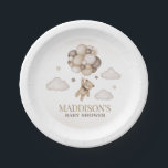 We Can Bearly Wait Baby Shower Paper Plate<br><div class="desc">Celebrate the upcoming arrival of your little one with our "We Can Bearly Wait" Baby Shower Paper Plates! Featuring an adorable brown bear wearing a stylish brown bow and holding balloons in warm, earthy tones, this design is set against a dreamy backdrop of fluffy clouds and twinkling stars. Perfect for...</div>