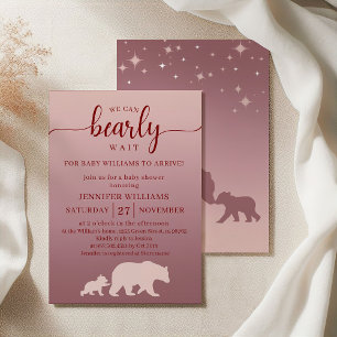 We Can Bearly Wait Baby Shower Pink Ombre Woodland Invitation